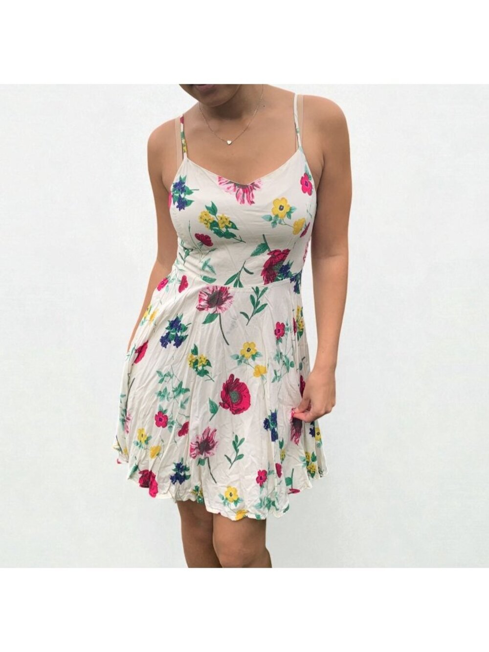 Old Navy Floral Sundress Adjustable Straps White Pink Green Floral Print Sz M